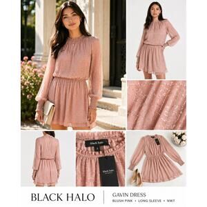 Black Halo Gavin Dress Blush Pink Long Sleeve Fit & Flare NWT Feminine Chic